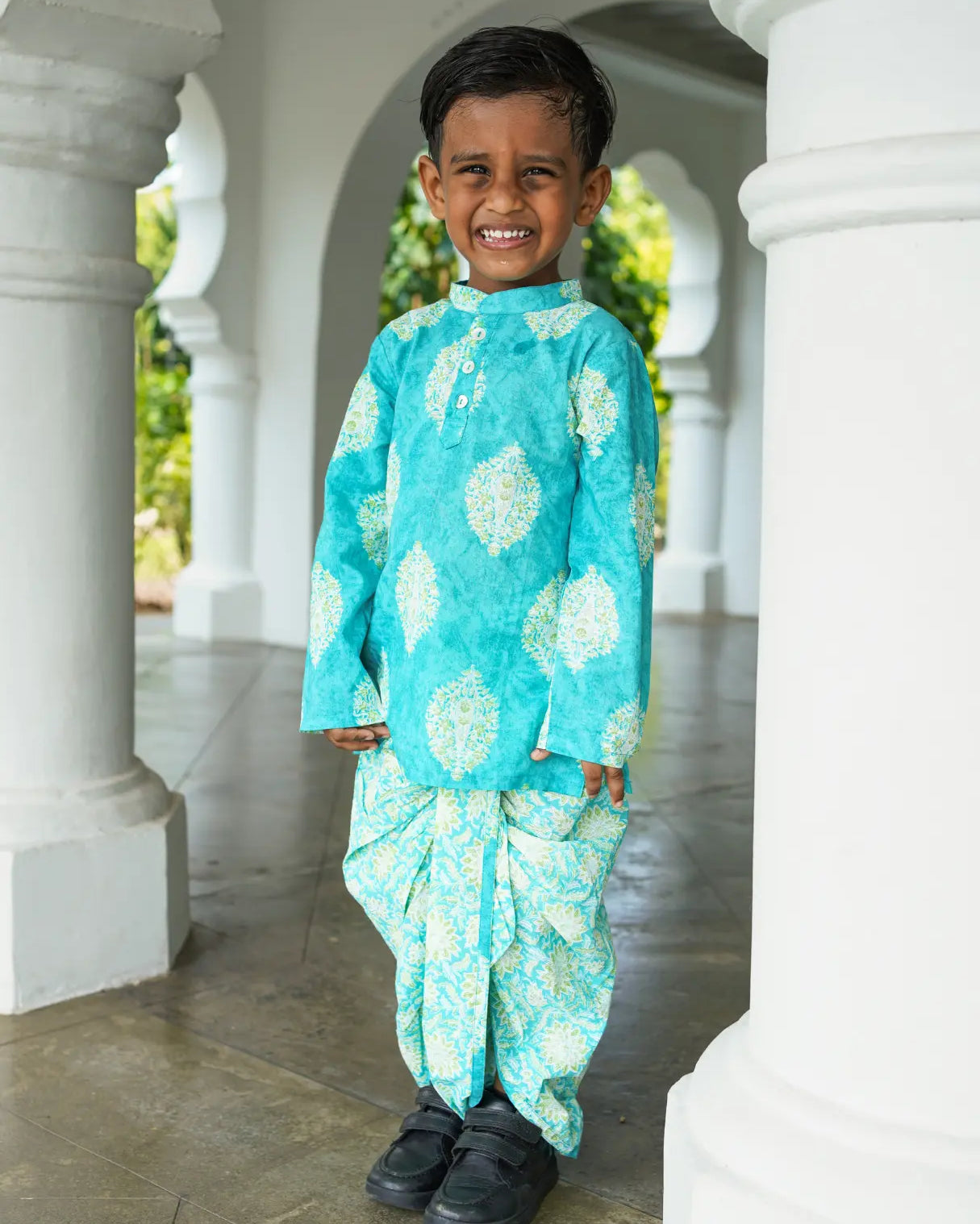 Mira Blue Boys Kurta Dhoti in Cotton Nimbu