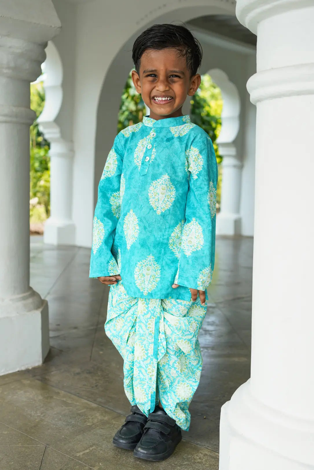 Mira Blue Boys Kurta Dhoti in Cotton Nimbu