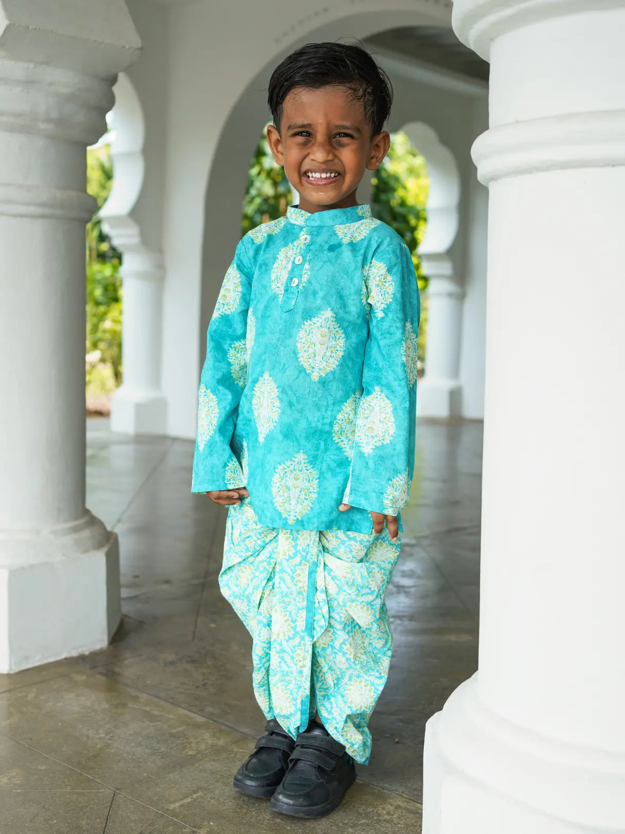 Mira Blue Boys Kurta Dhoti in Cotton Nimbu