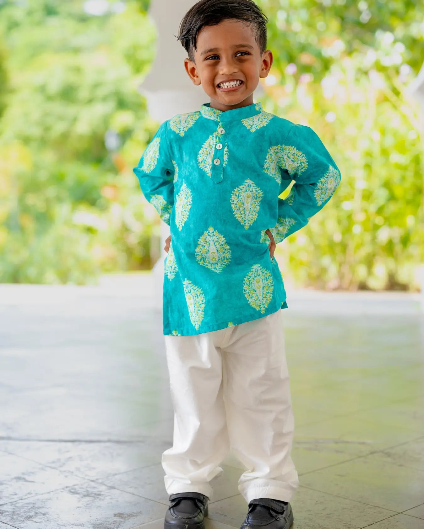 Mira Blue Boys Kurta Pajama in Cotton Nimbu