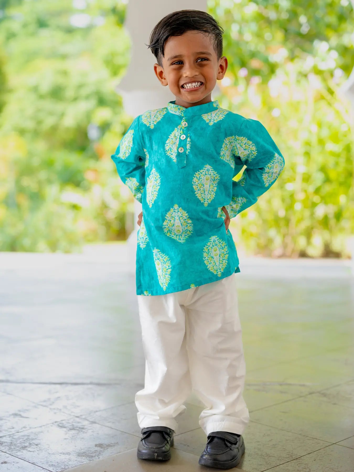 Mira Blue Boys Kurta Pajama in Cotton Nimbu