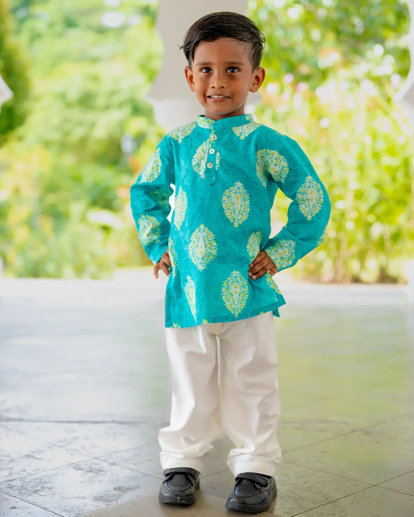 Mira Blue Boys Kurta Pajama in Cotton Nimbu