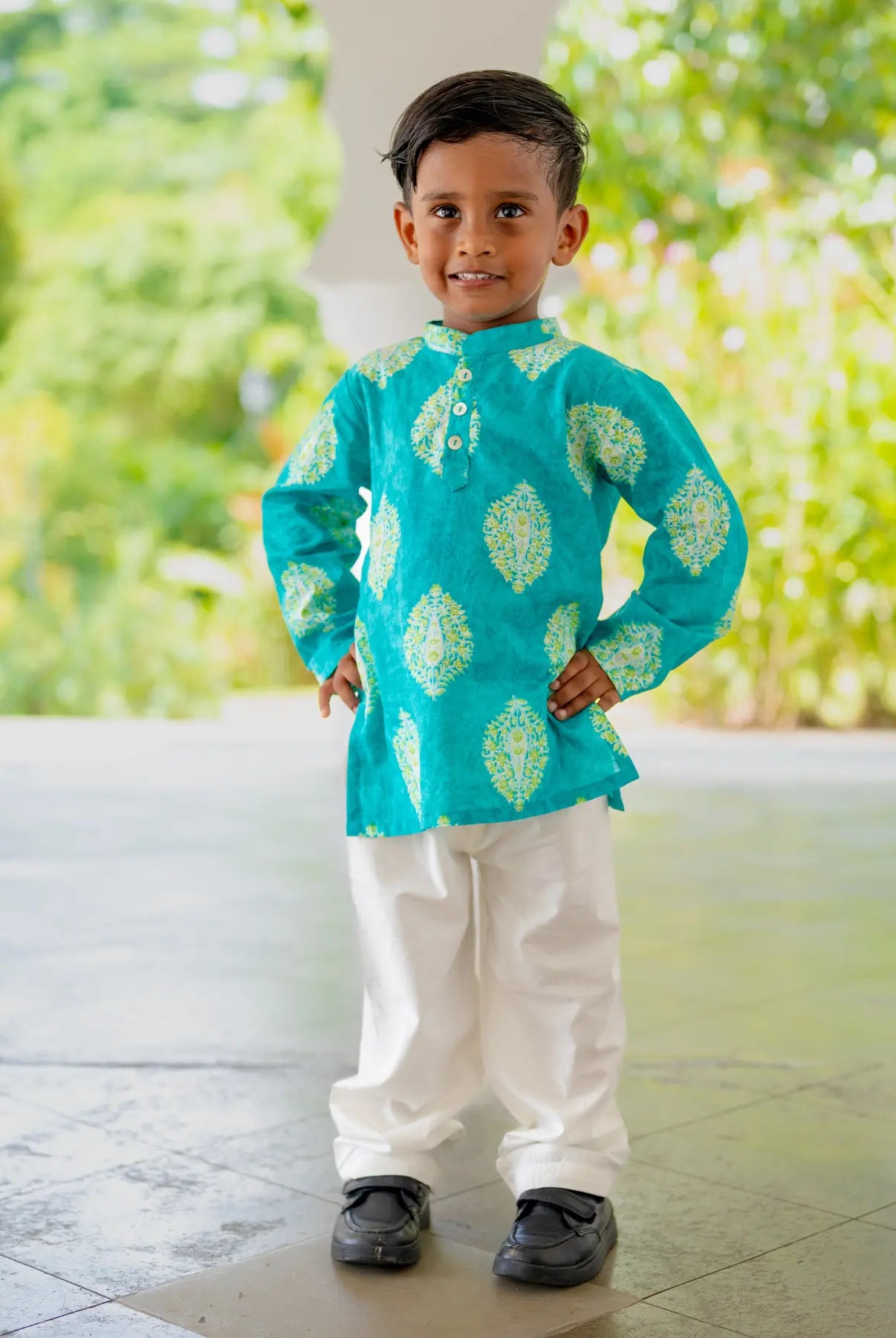 Mira Blue Boys Kurta Pajama in Cotton Nimbu