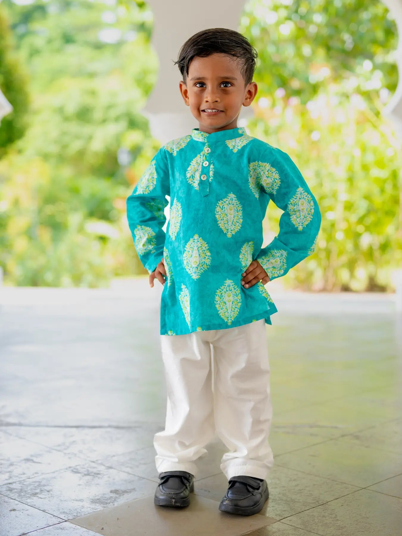 Mira Blue Boys Kurta Pajama in Cotton Nimbu