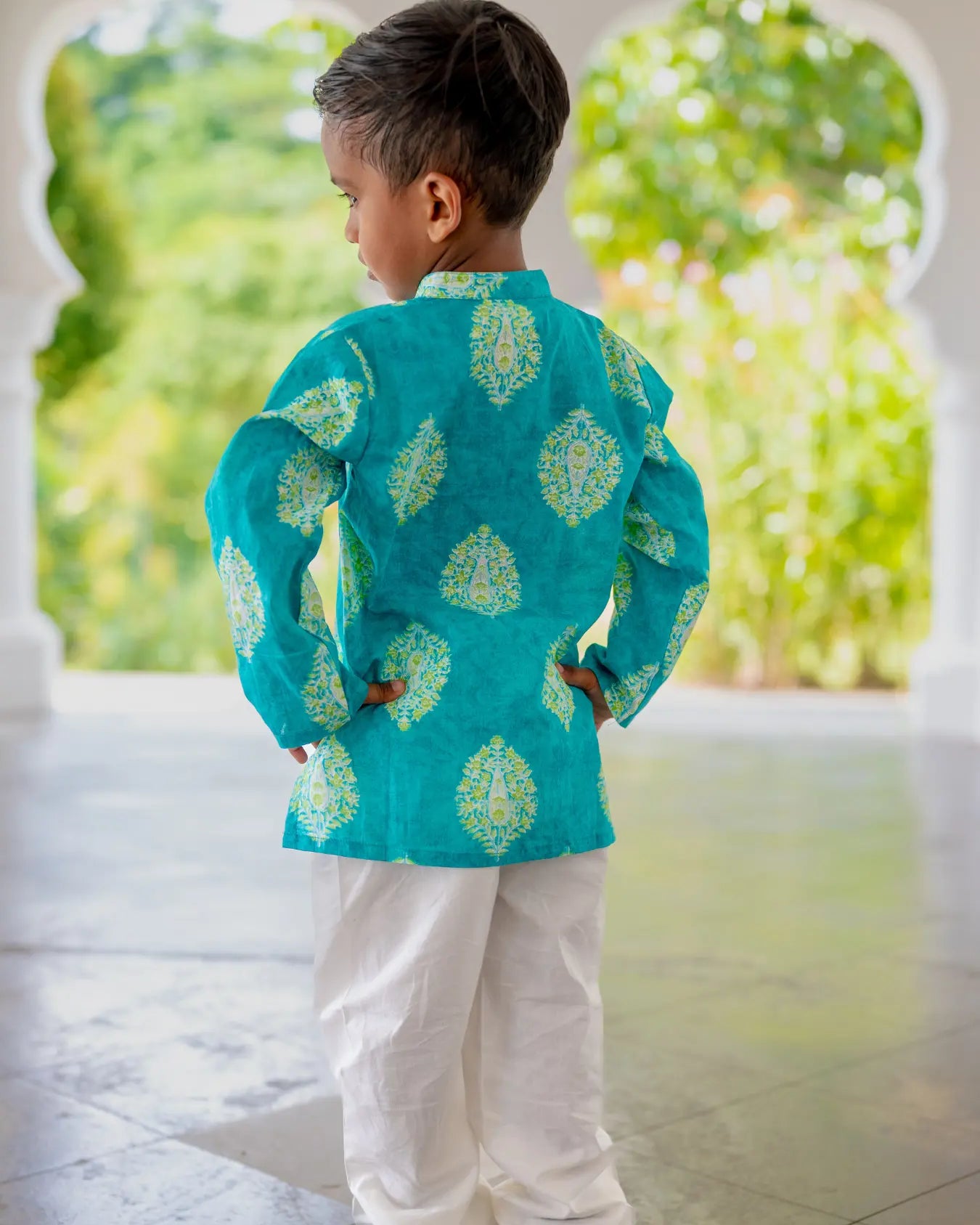 Mira Blue Boys Kurta Pajama in Cotton Nimbu