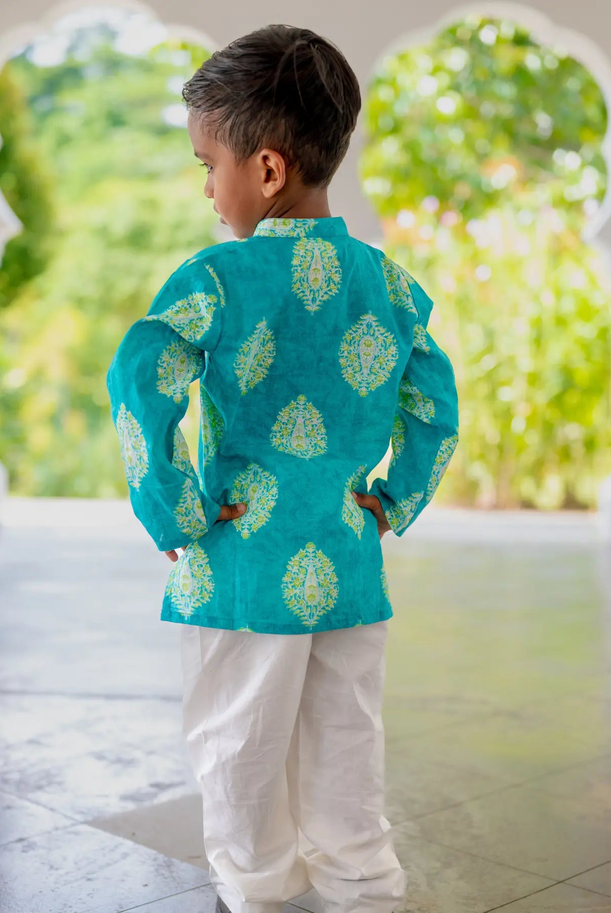 Mira Blue Boys Kurta Pajama in Cotton Nimbu