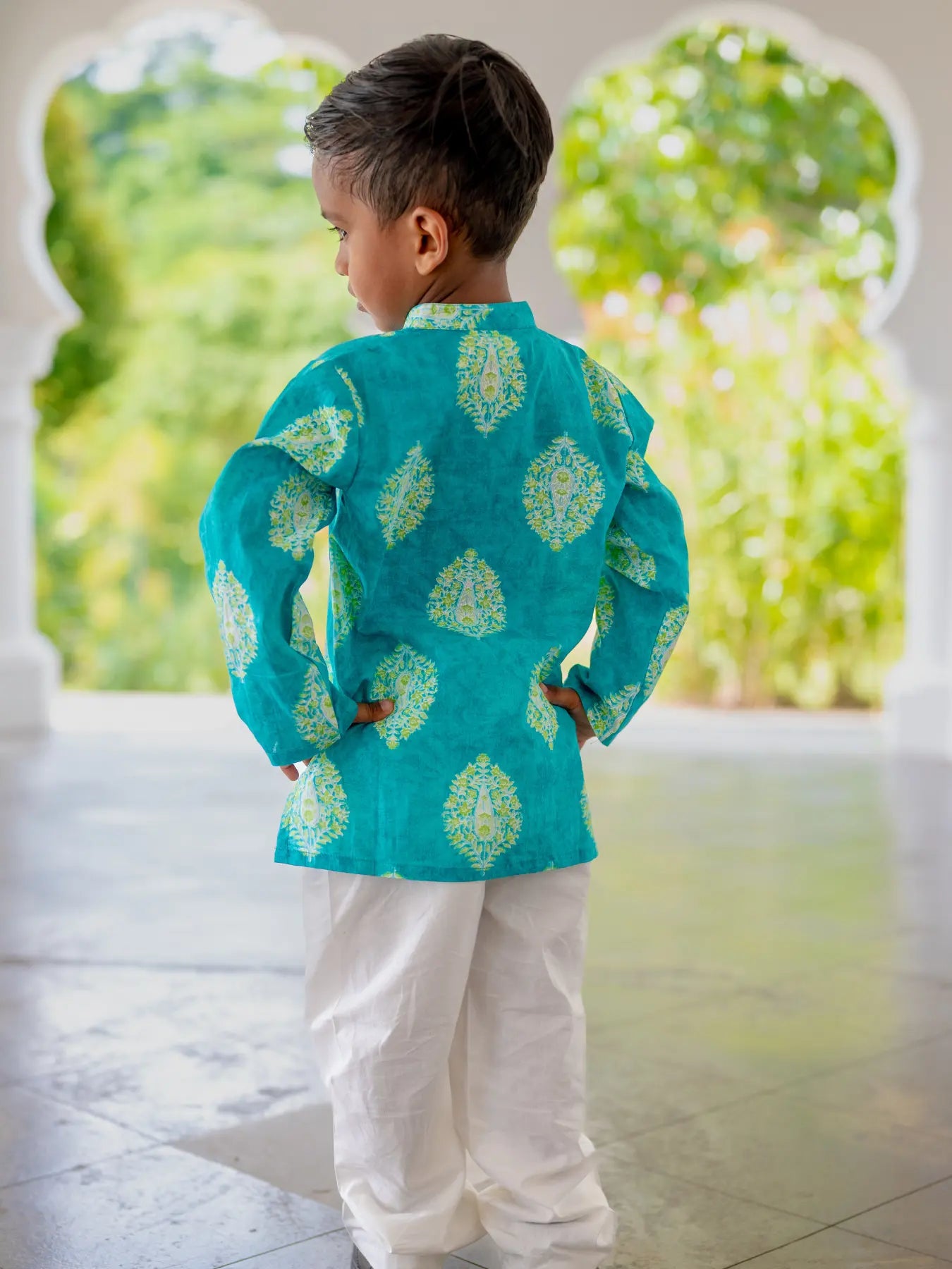 Mira Blue Boys Kurta Pajama in Cotton Nimbu