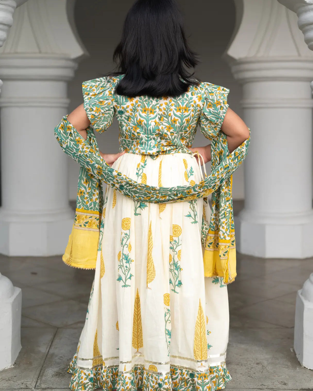 Mira Green Girls Lehenga Choli Skirt Top in Cotton Nimbu