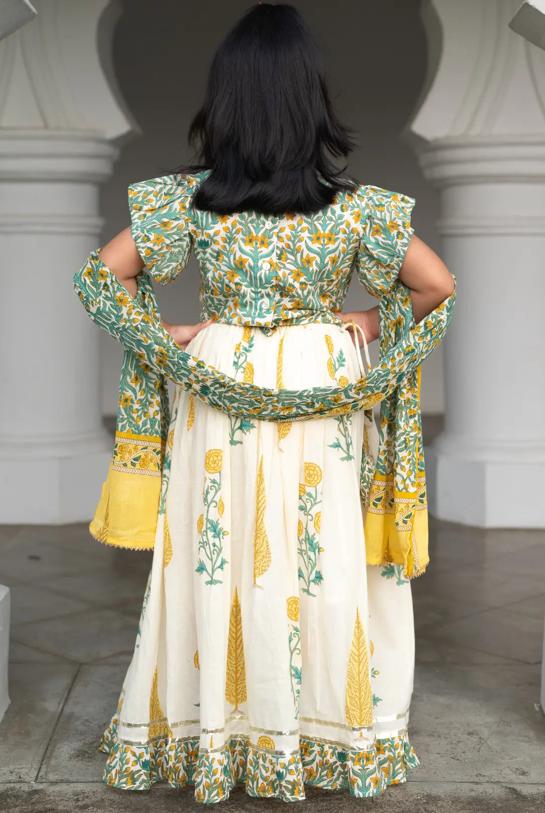 Mira Green Girls Lehenga Choli Skirt Top in Cotton Nimbu