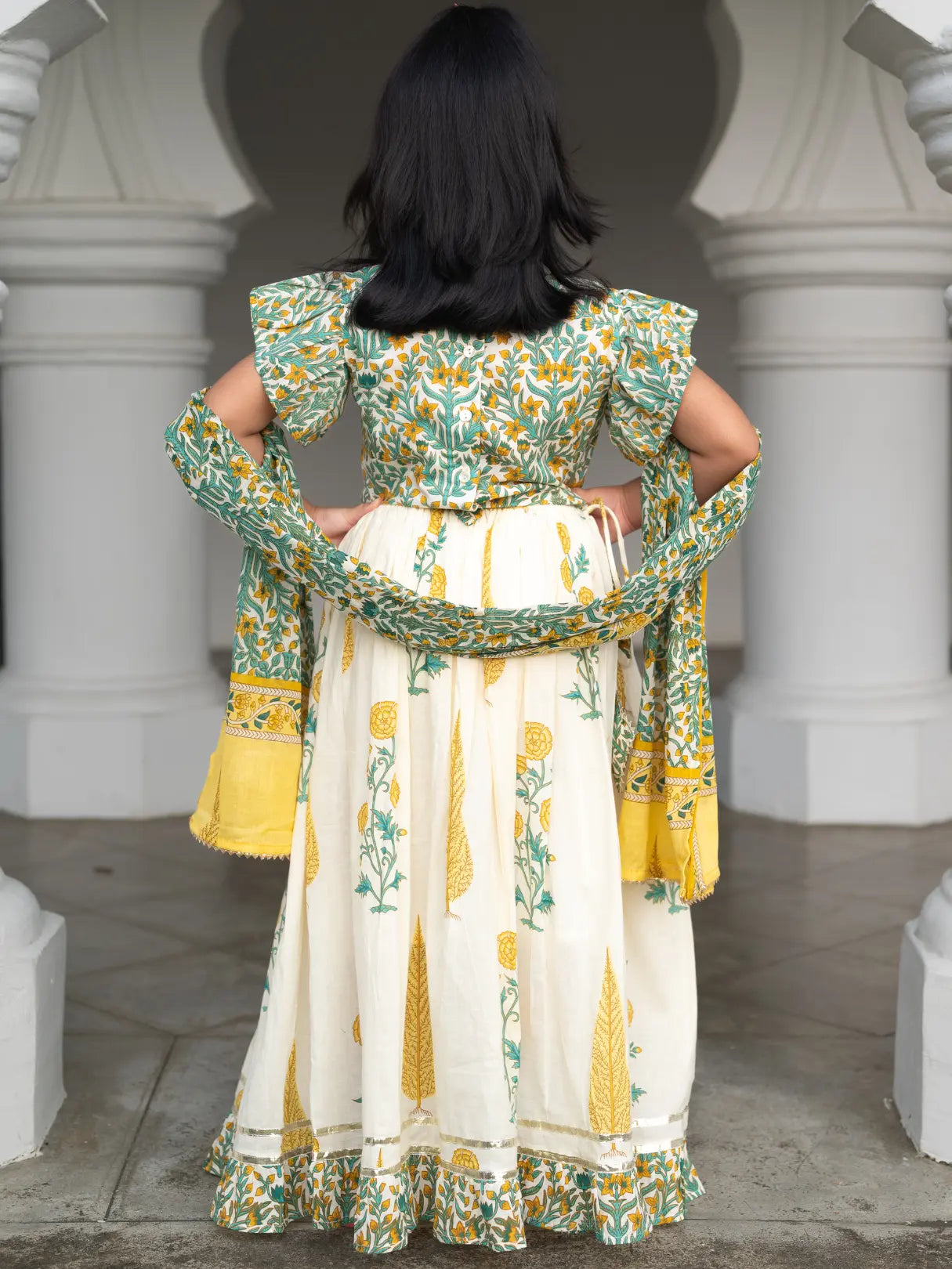 Mira Green Girls Lehenga Choli Skirt Top in Cotton Nimbu