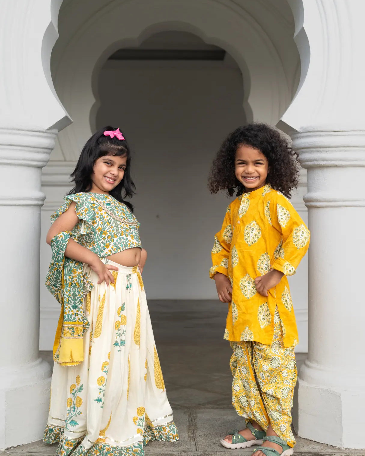 Mira Green Girls Lehenga Choli Skirt Top in Cotton Nimbu