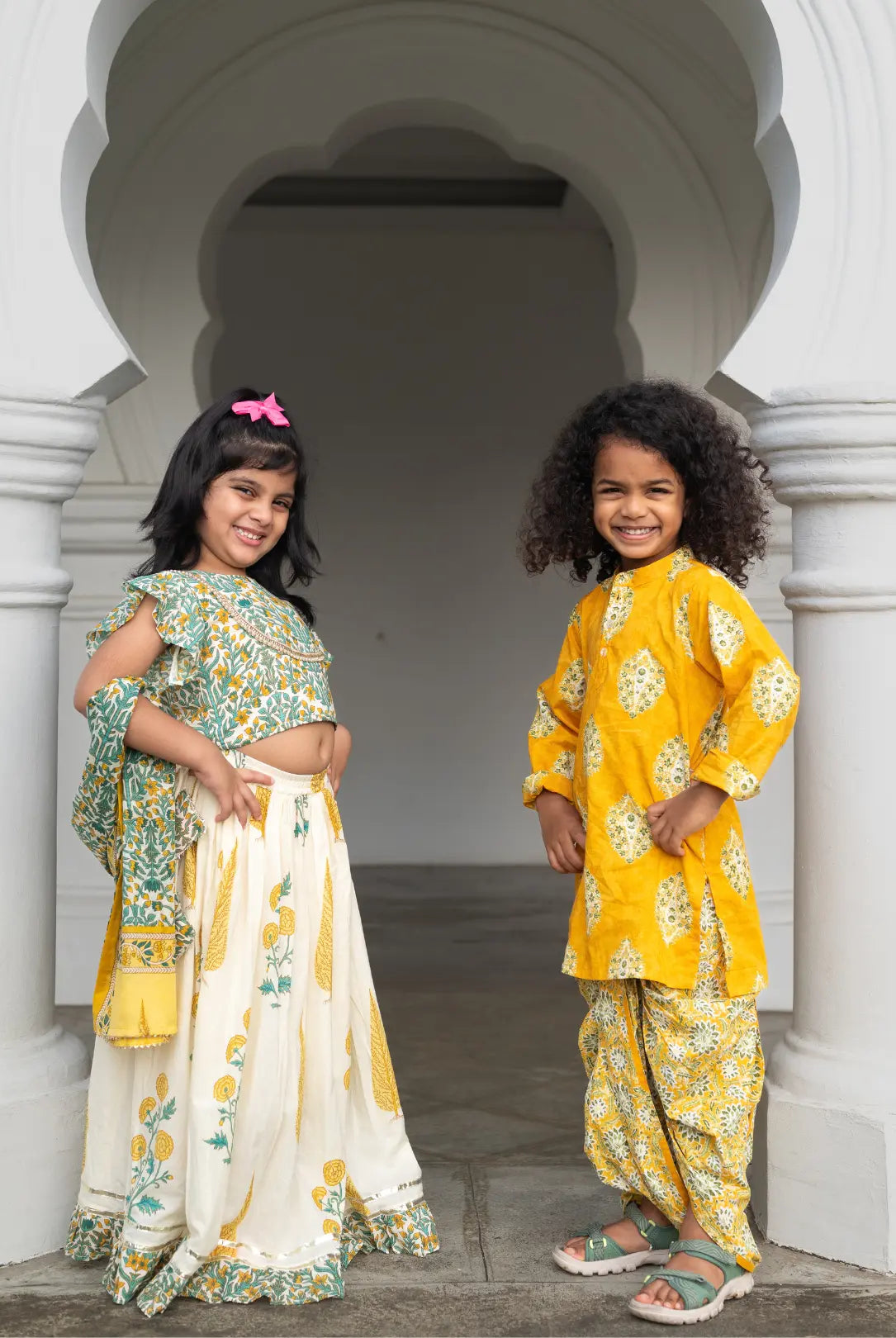 Mira Green Girls Lehenga Choli Skirt Top in Cotton Nimbu