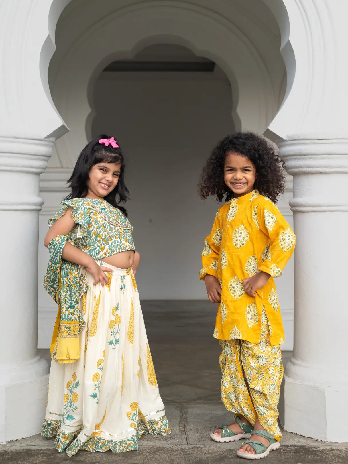 Mira Green Girls Lehenga Choli Skirt Top in Cotton Nimbu