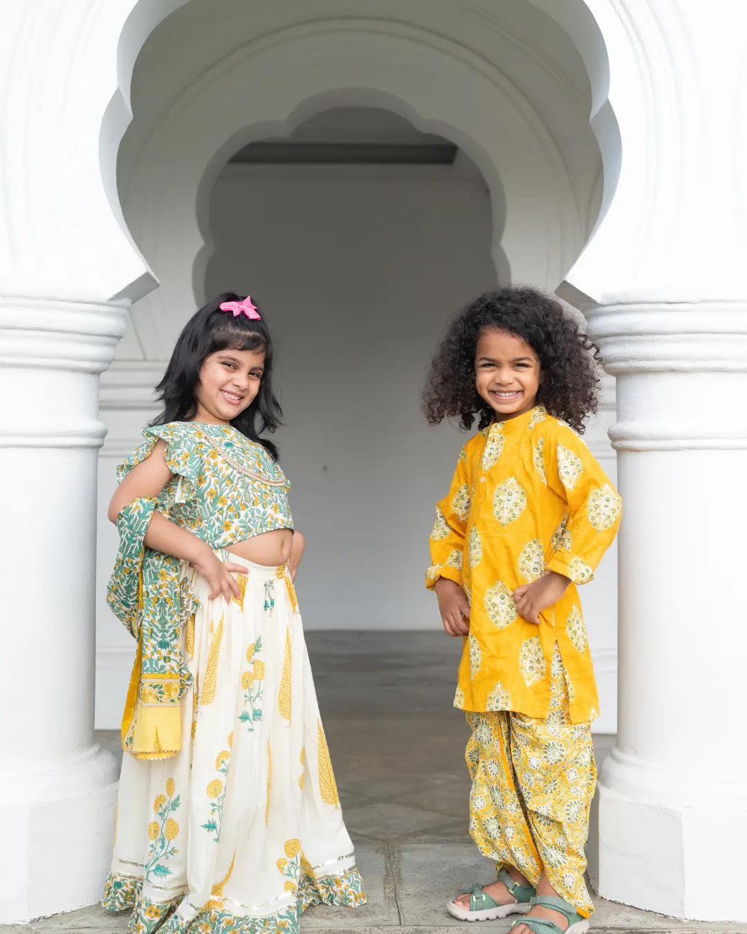 Mira Yellow Boys Kurta Dhoti in Cotton Nimbu