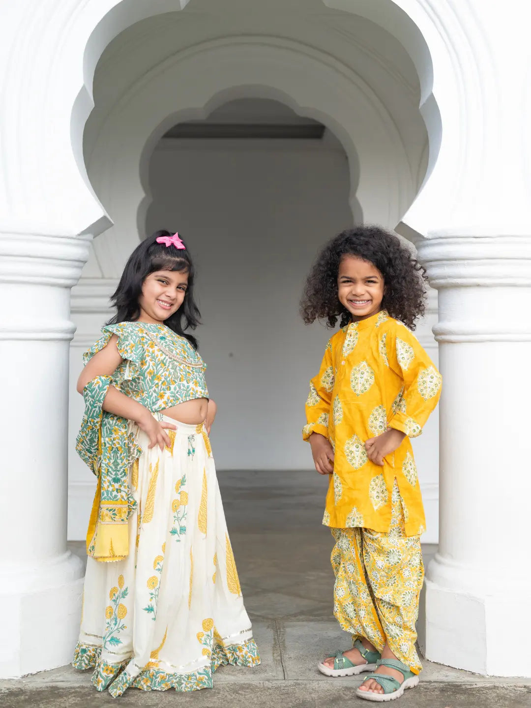 Mira Yellow Boys Kurta Dhoti in Cotton Nimbu