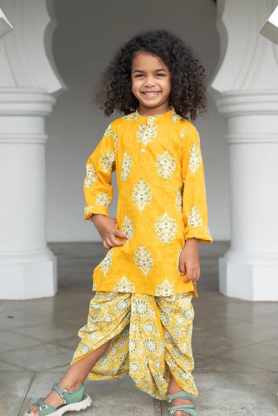 Mira Yellow Boys Kurta Dhoti in Cotton Nimbu