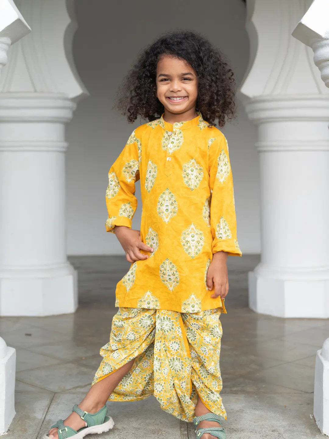 Mira Yellow Boys Kurta Dhoti in Cotton Nimbu