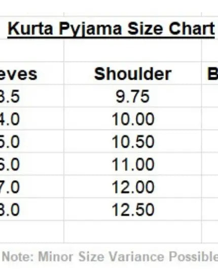 kurta pajama Size Chart