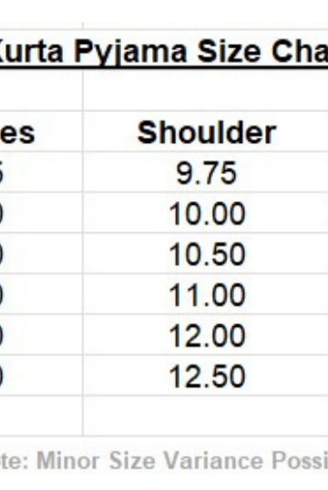 kurta pajama Size Chart
