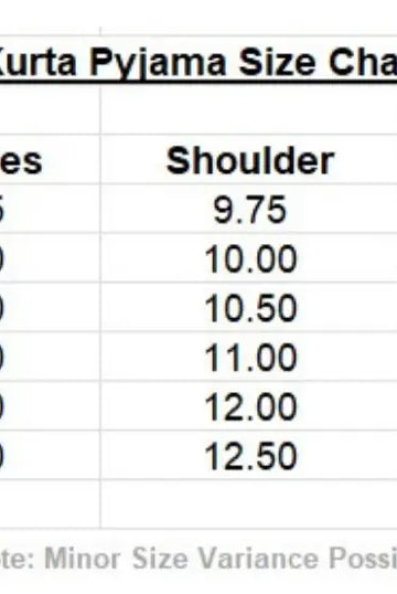 kurta pajama Size Chart