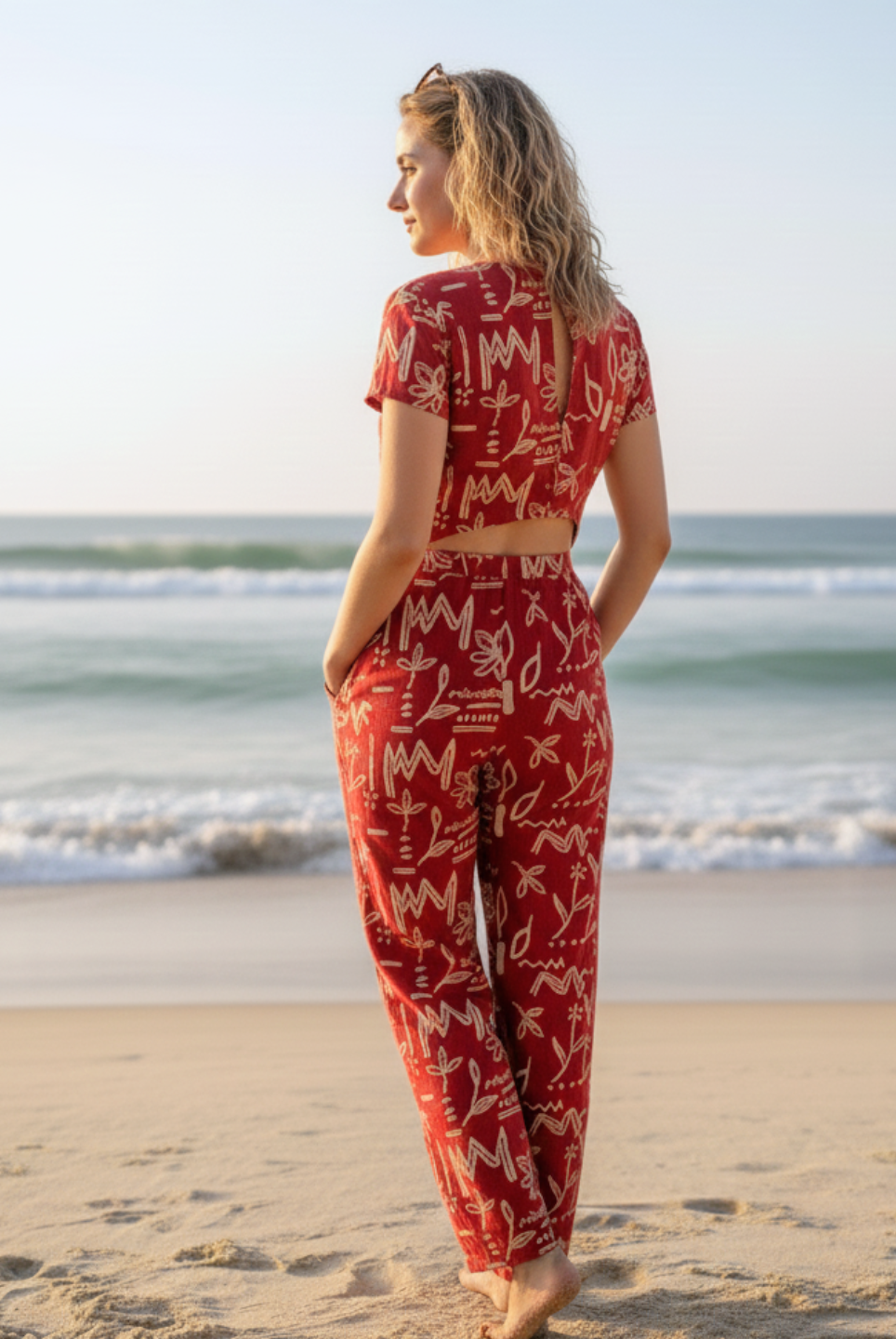 Moana Cranberry Women's Jumpsuit in Cotton Nimbu
