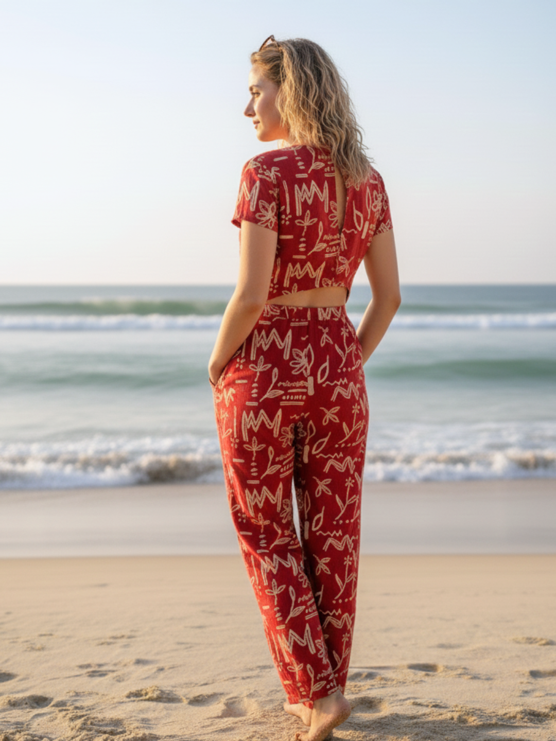 Moana Cranberry Women's Jumpsuit in Cotton Nimbu