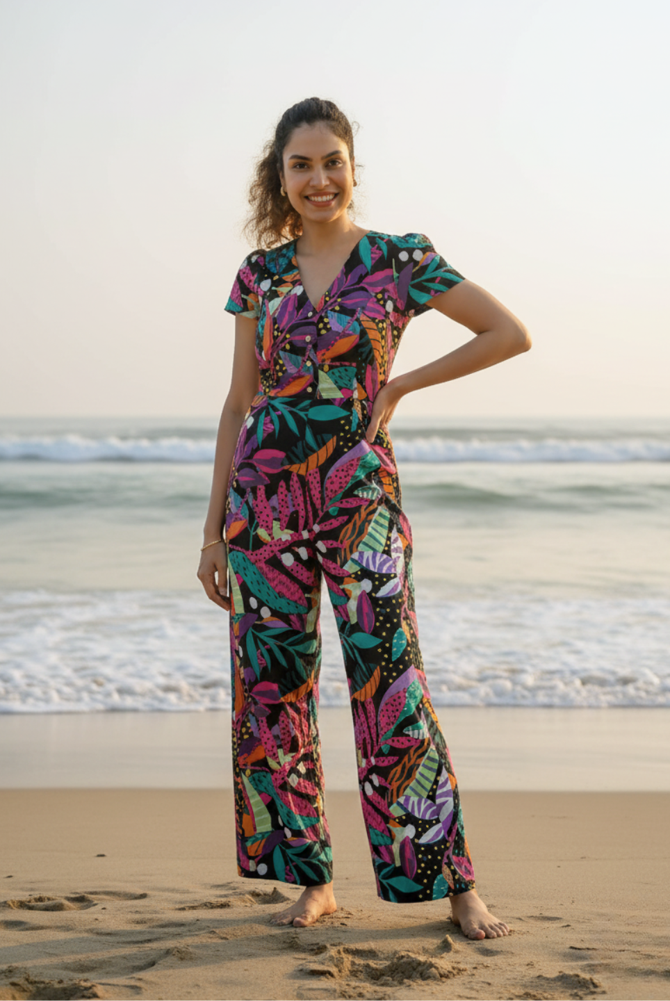 Moana Starry Night Black Women's Jumpsuit in Cotton Nimbu