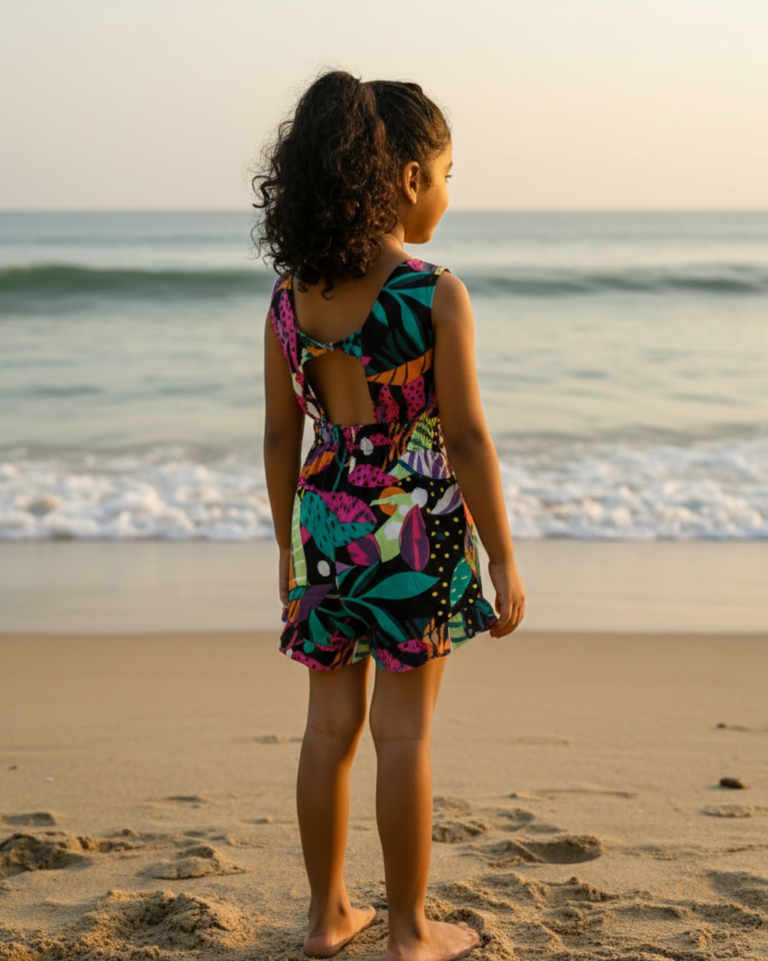 Starry Night Girls Playsuit in Cotton in Black Nimbu