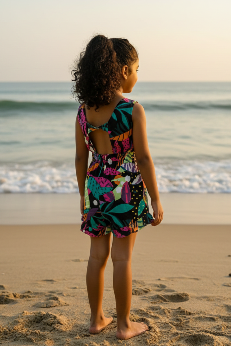 Moana Starry Night Girls Playsuit in Cotton in Black Nimbu