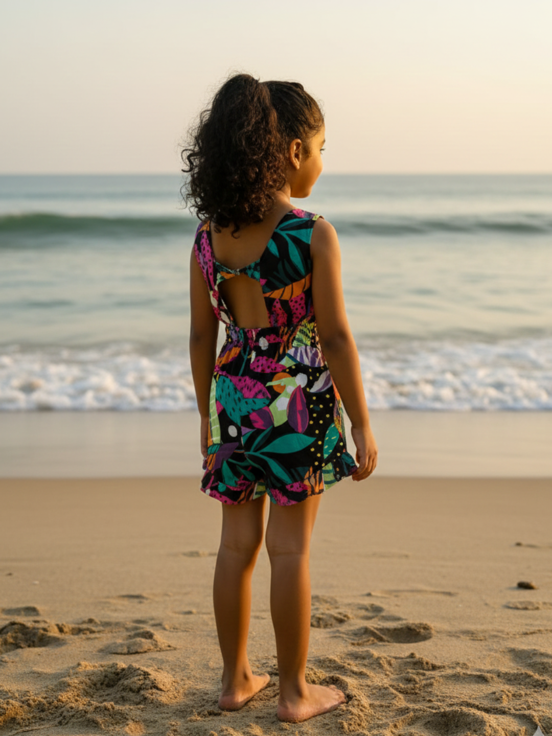 Moana Starry Night Girls Playsuit in Cotton in Black Nimbu