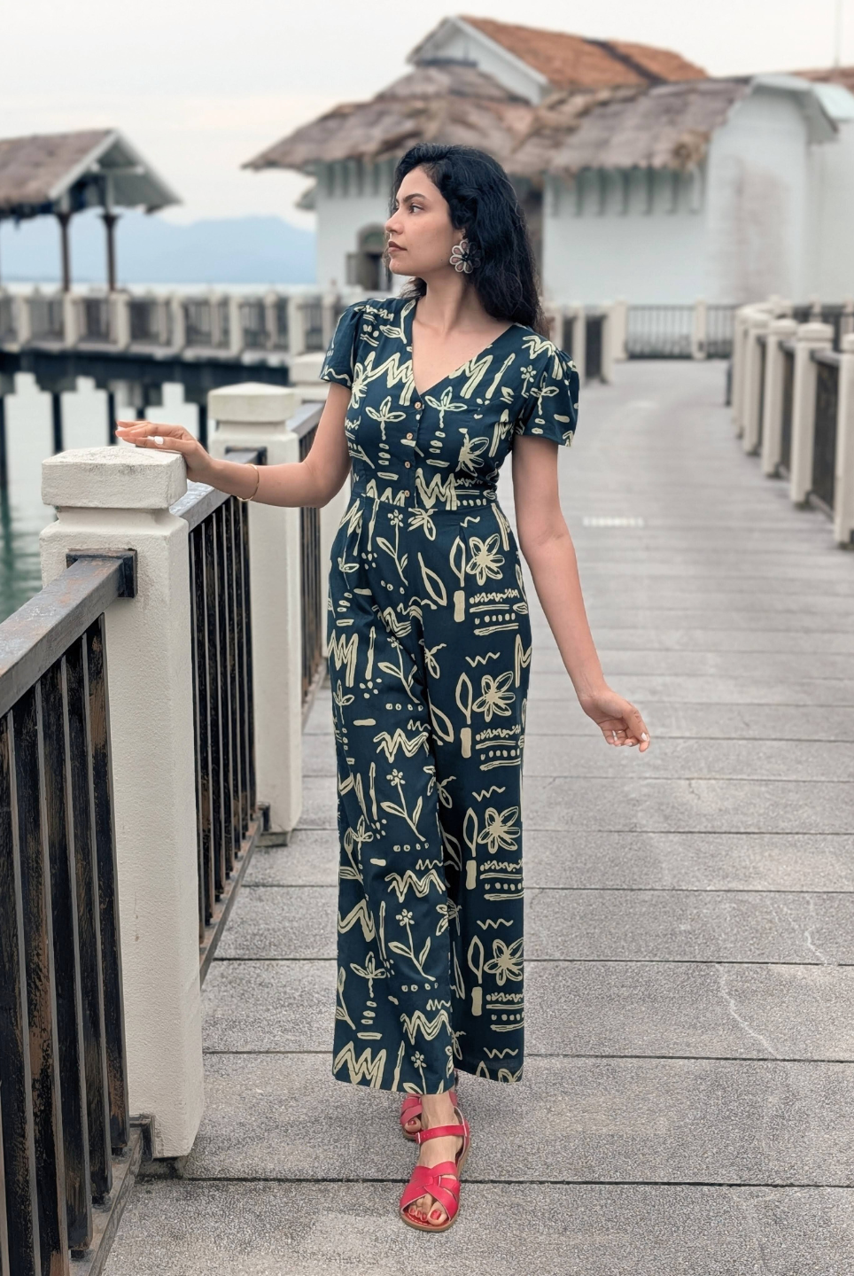 Moana Teal Women's Jumpsuit in Cotton Nimbu