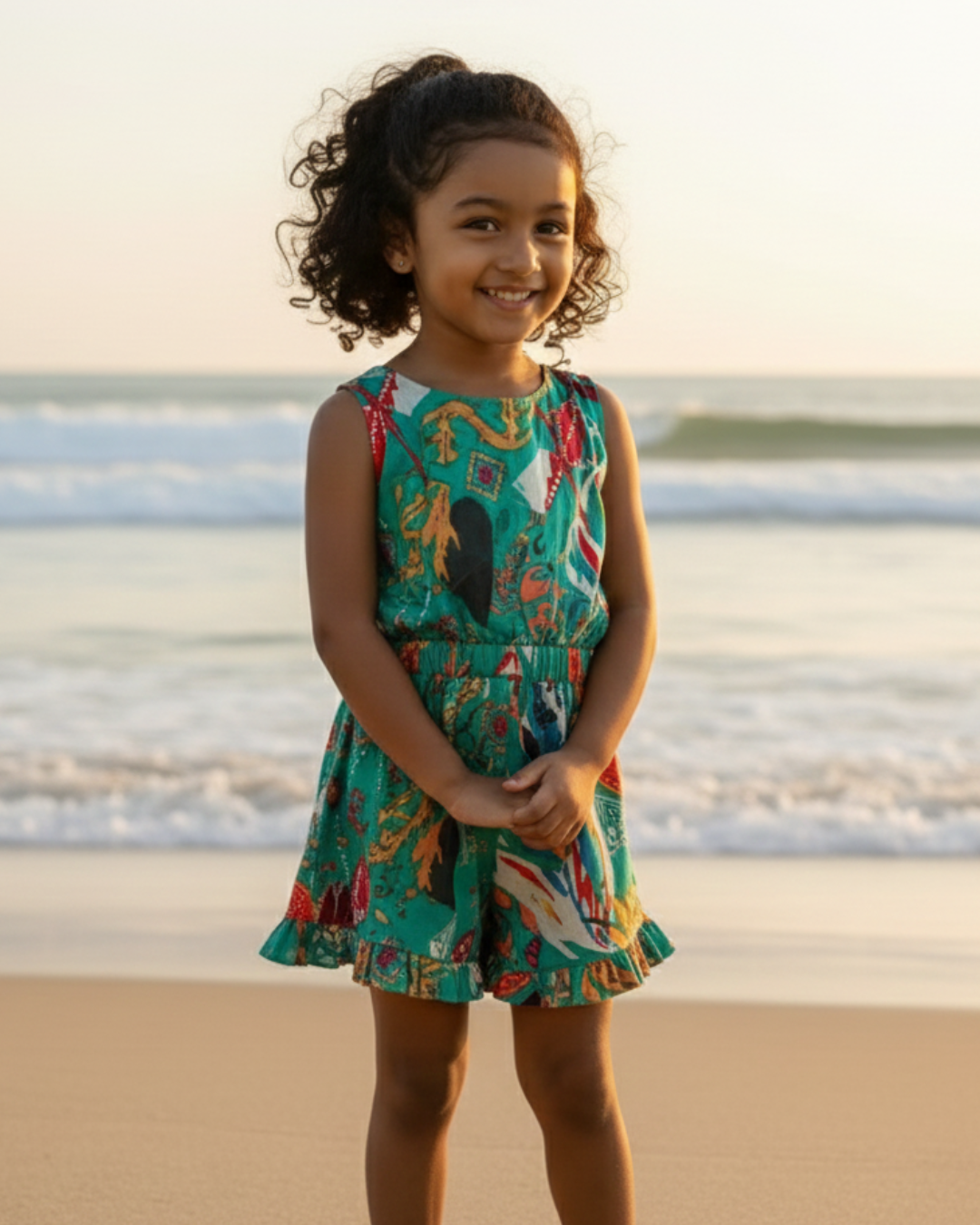 Eden Garden Girls Playsuit in Cotton Nimbu