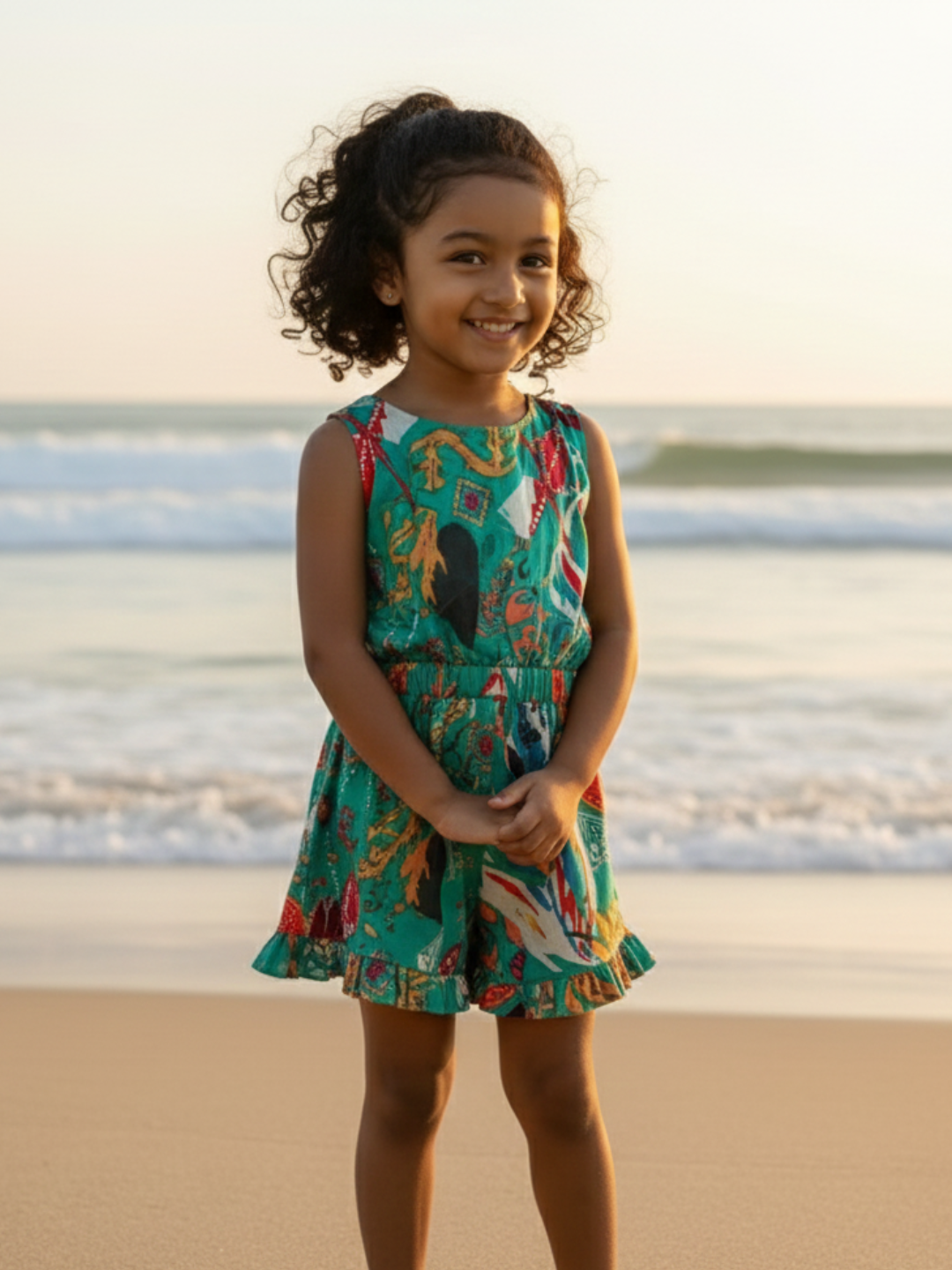 Moana Eden Garden Girls Playsuit in Cotton Nimbu