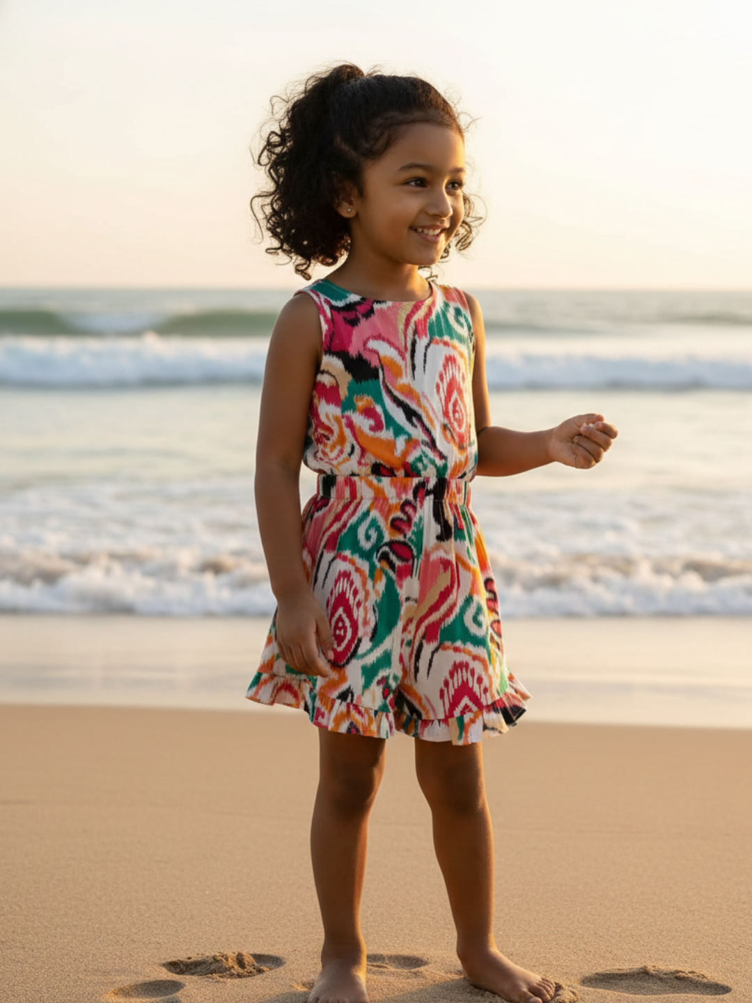 Moana White Rainbow Girls Playsuit in Cotton Nimbu
