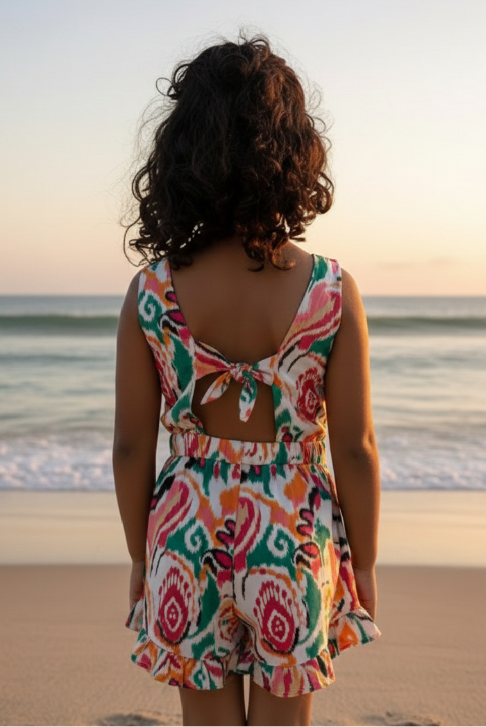 Moana White Rainbow Girls Playsuit in Cotton Nimbu