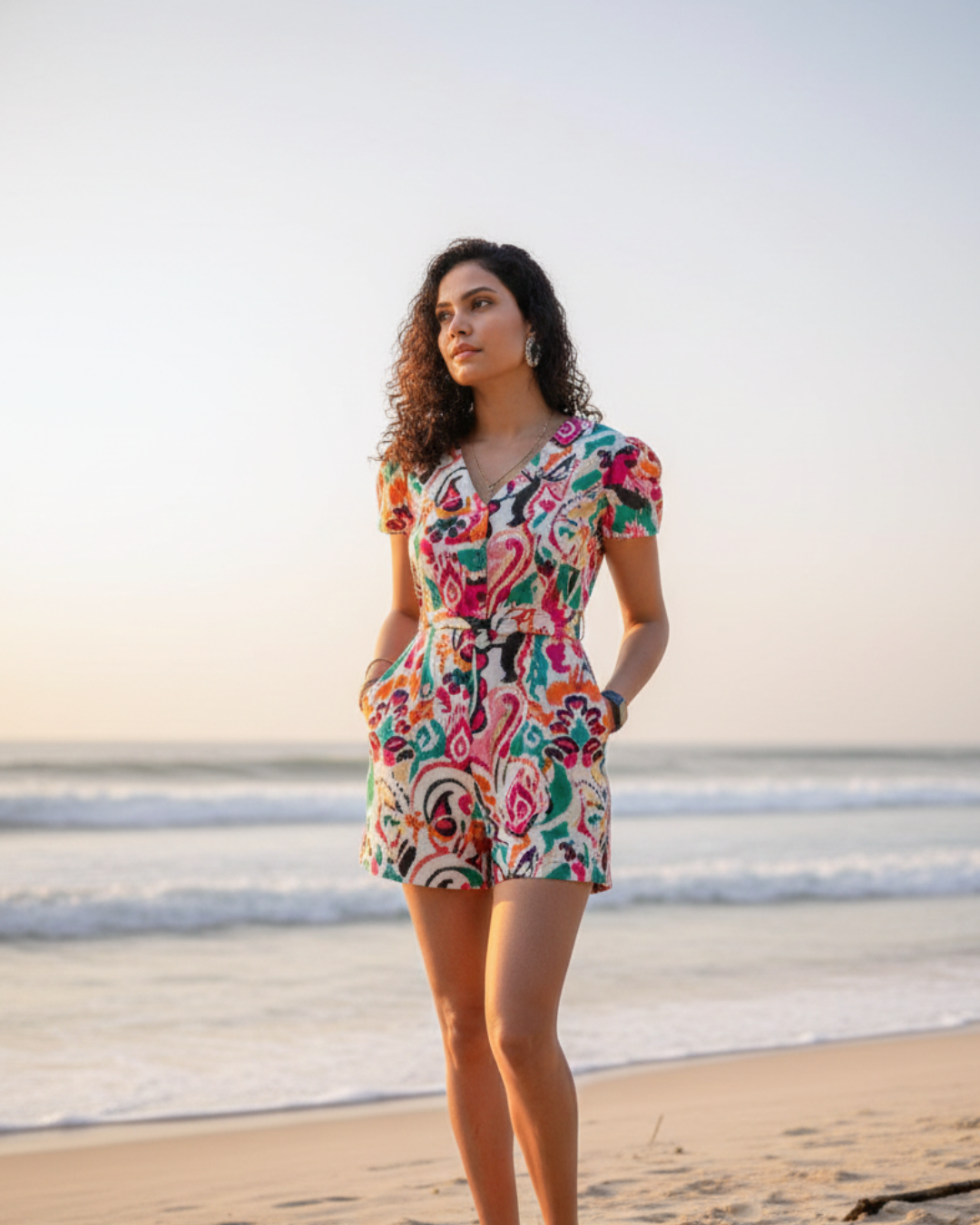 White Rainbow Women's Playsuit in Cotton Nimbu