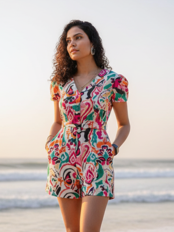 White Rainbow Women's Playsuit in Cotton Nimbu