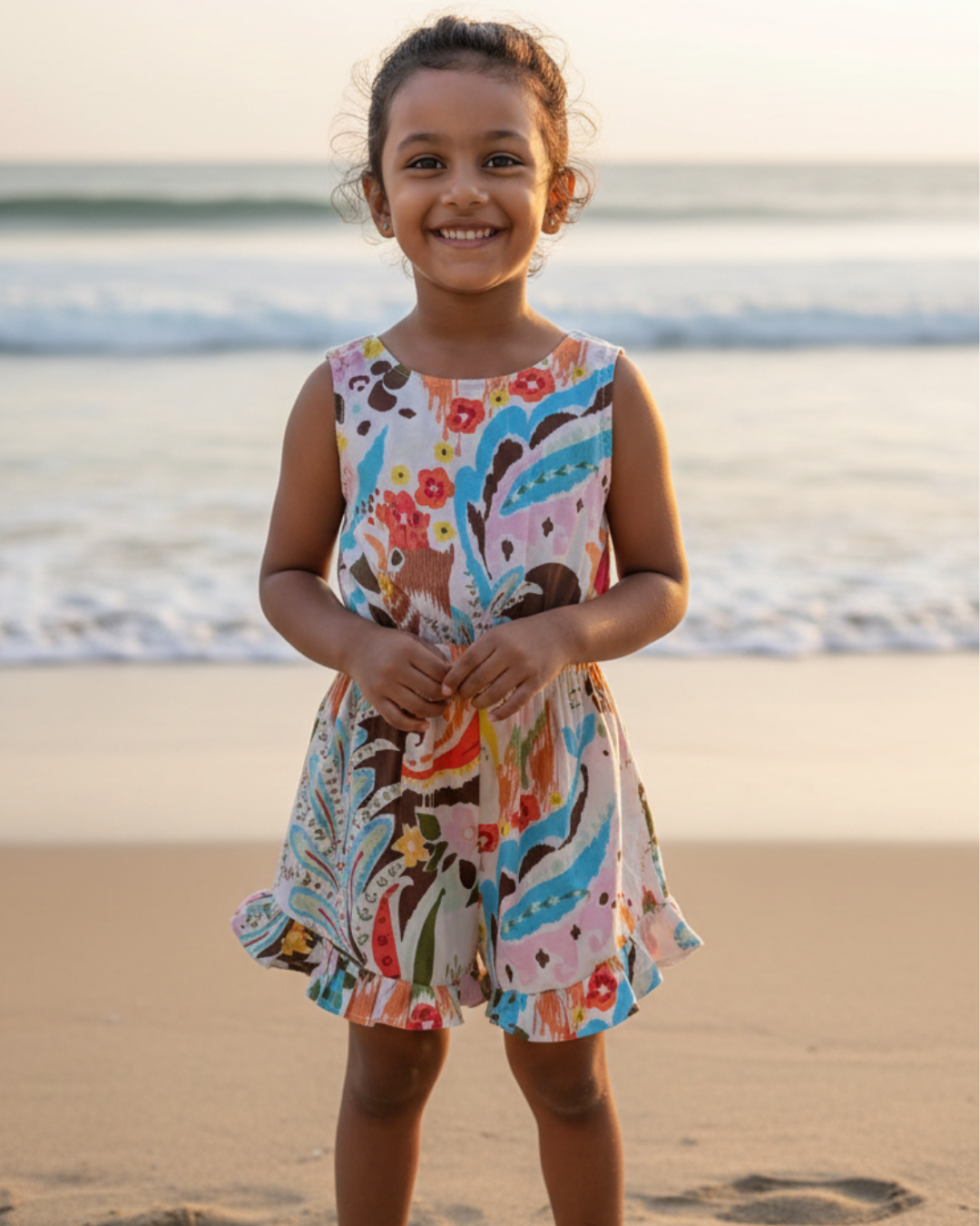 White Unicorn Girls Playsuit in Cotton Nimbu