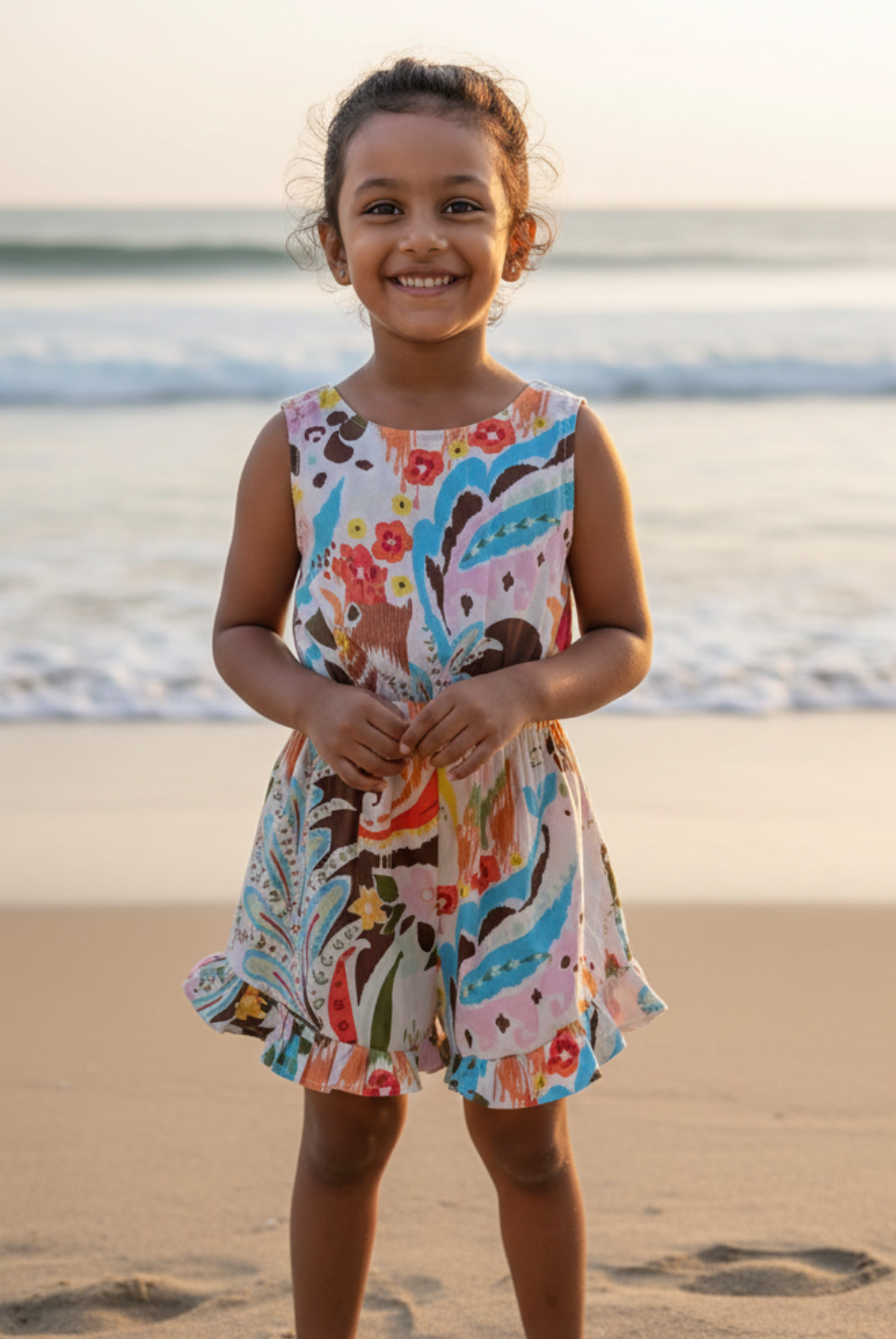 Moana White Unicorn Girls Playsuit in Cotton Nimbu