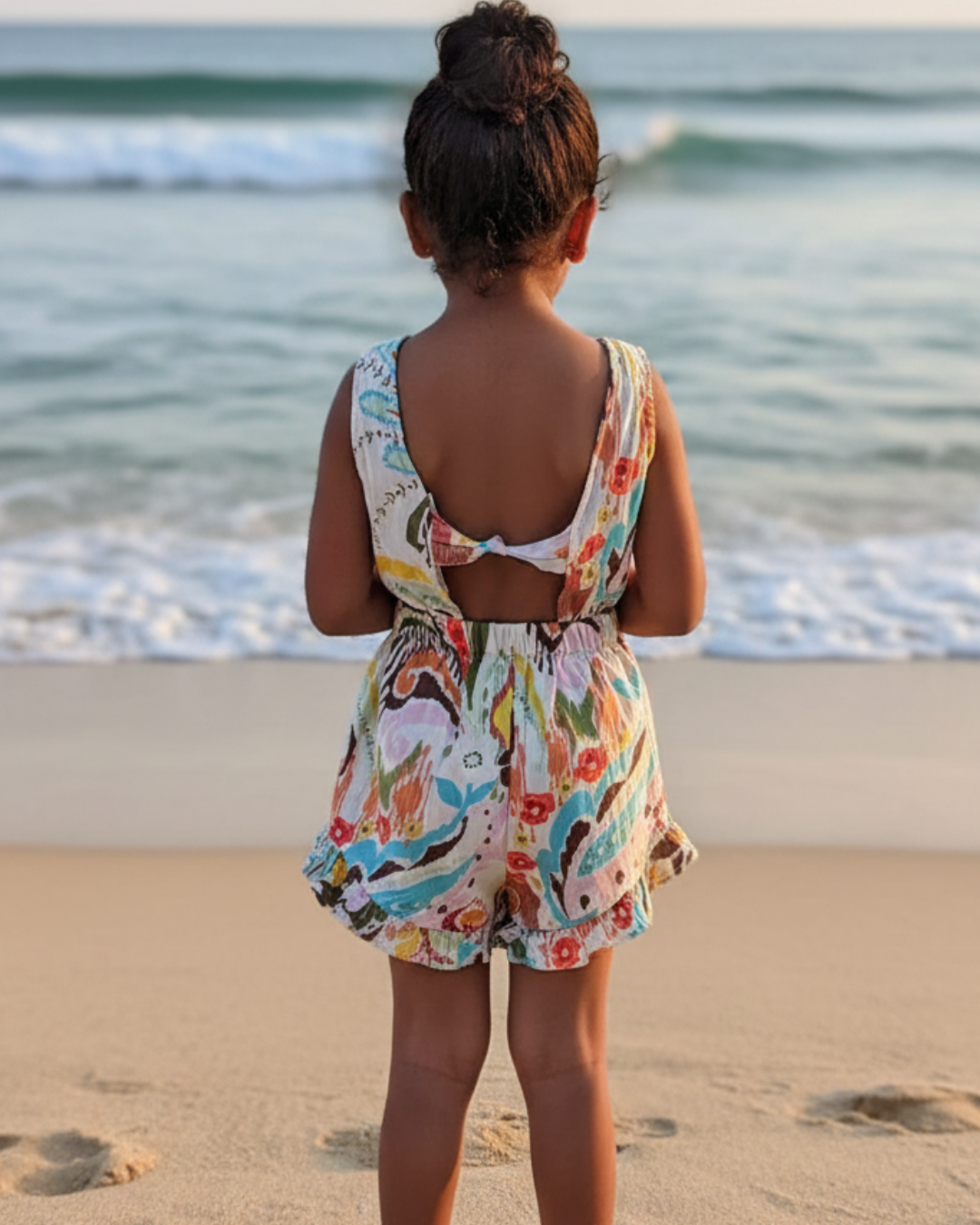 White Unicorn Girls Playsuit in Cotton Nimbu