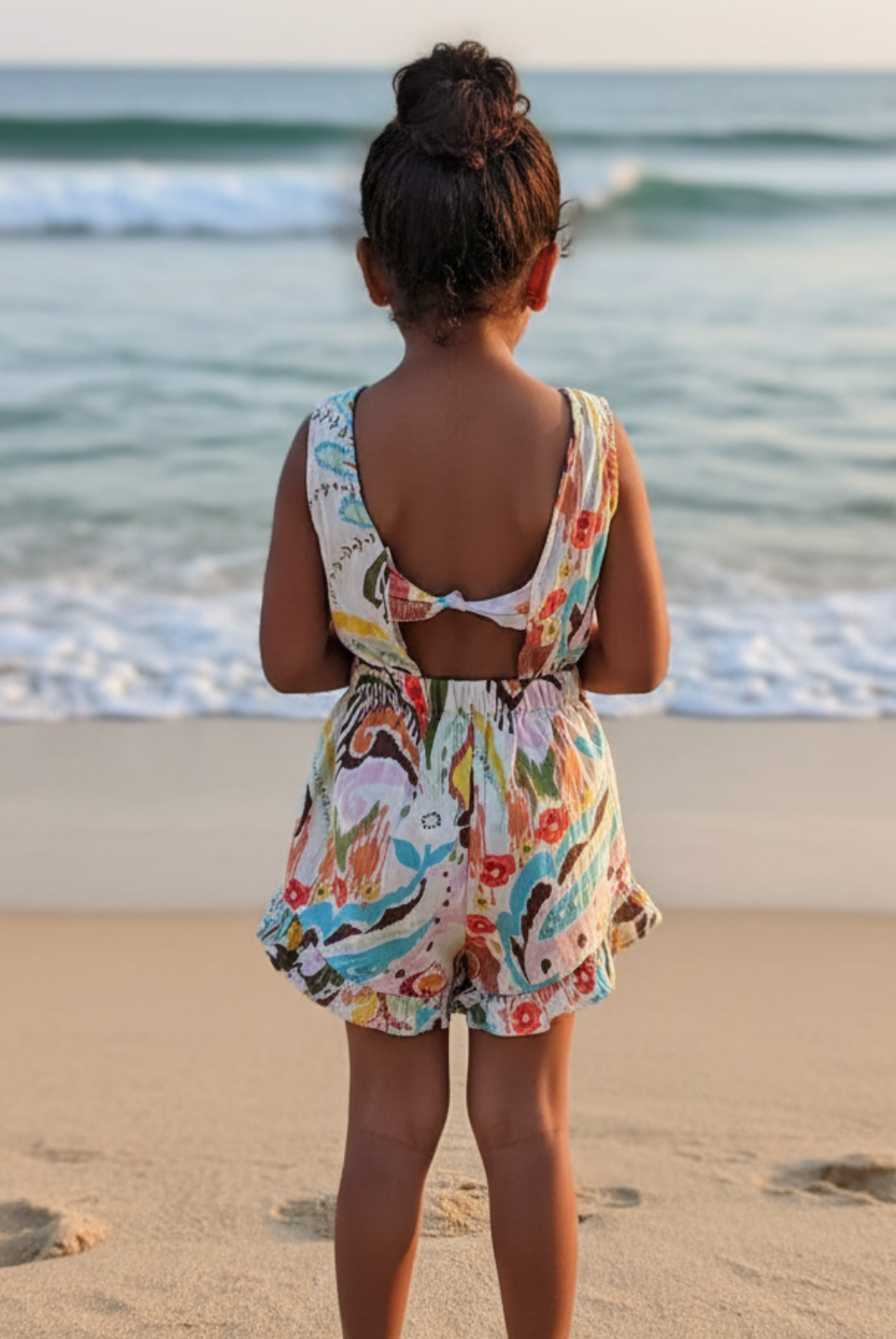 Moana White Unicorn Girls Playsuit in Cotton Nimbu