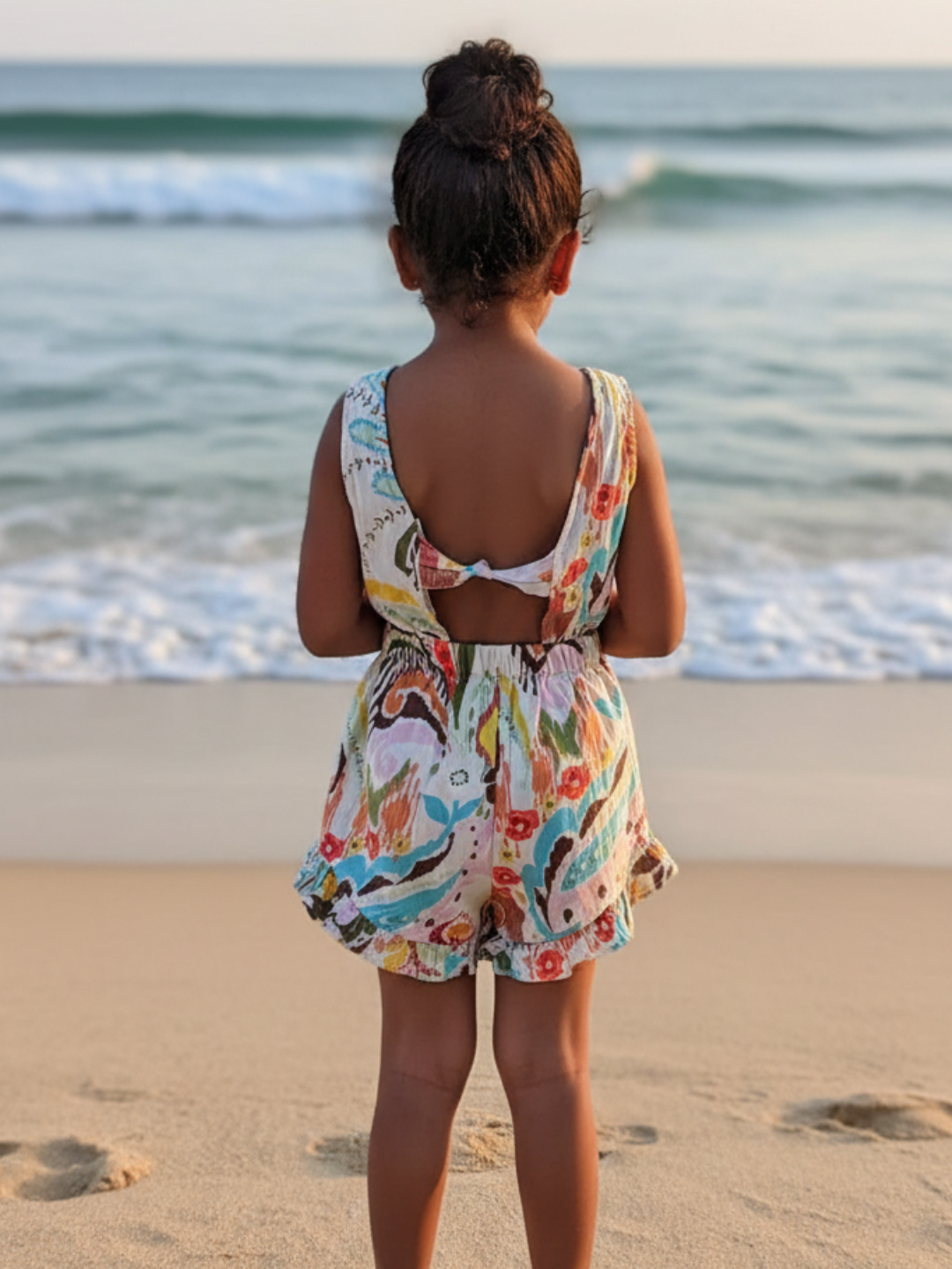 Moana White Unicorn Girls Playsuit in Cotton Nimbu