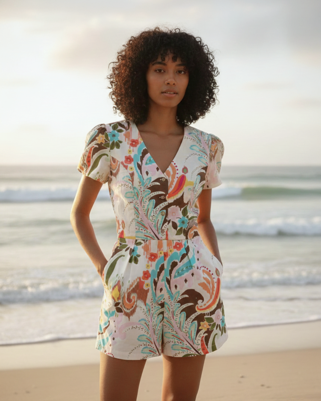 White Unicorn Women's Playsuit in Cotton Nimbu