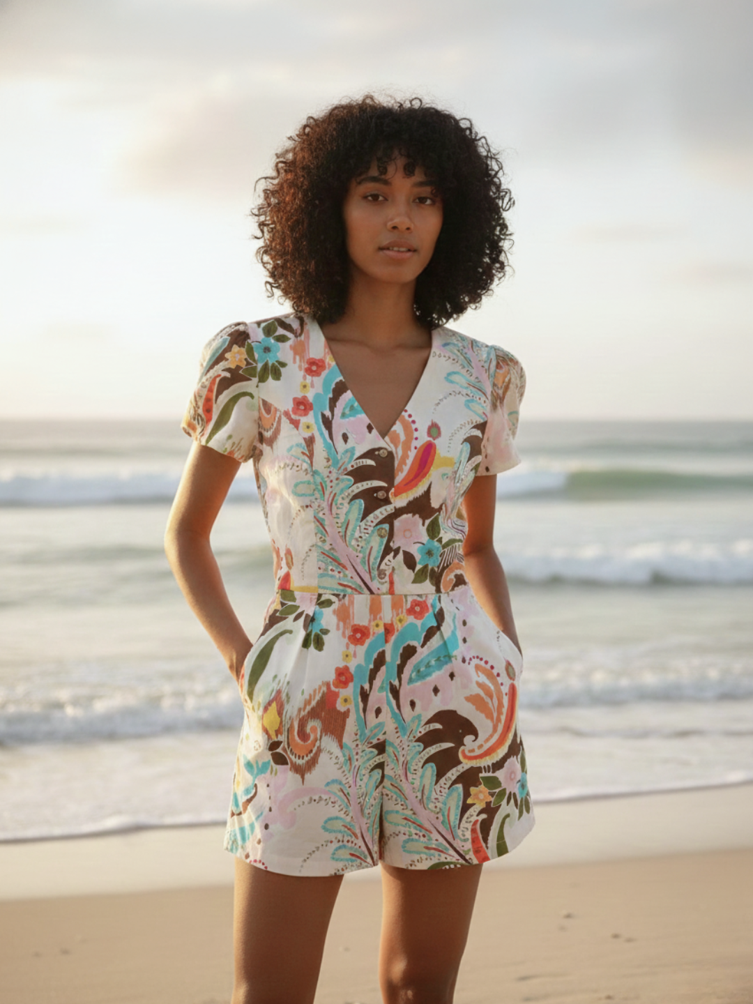 Moana White Unicorn Women's Playsuit in Cotton Nimbu