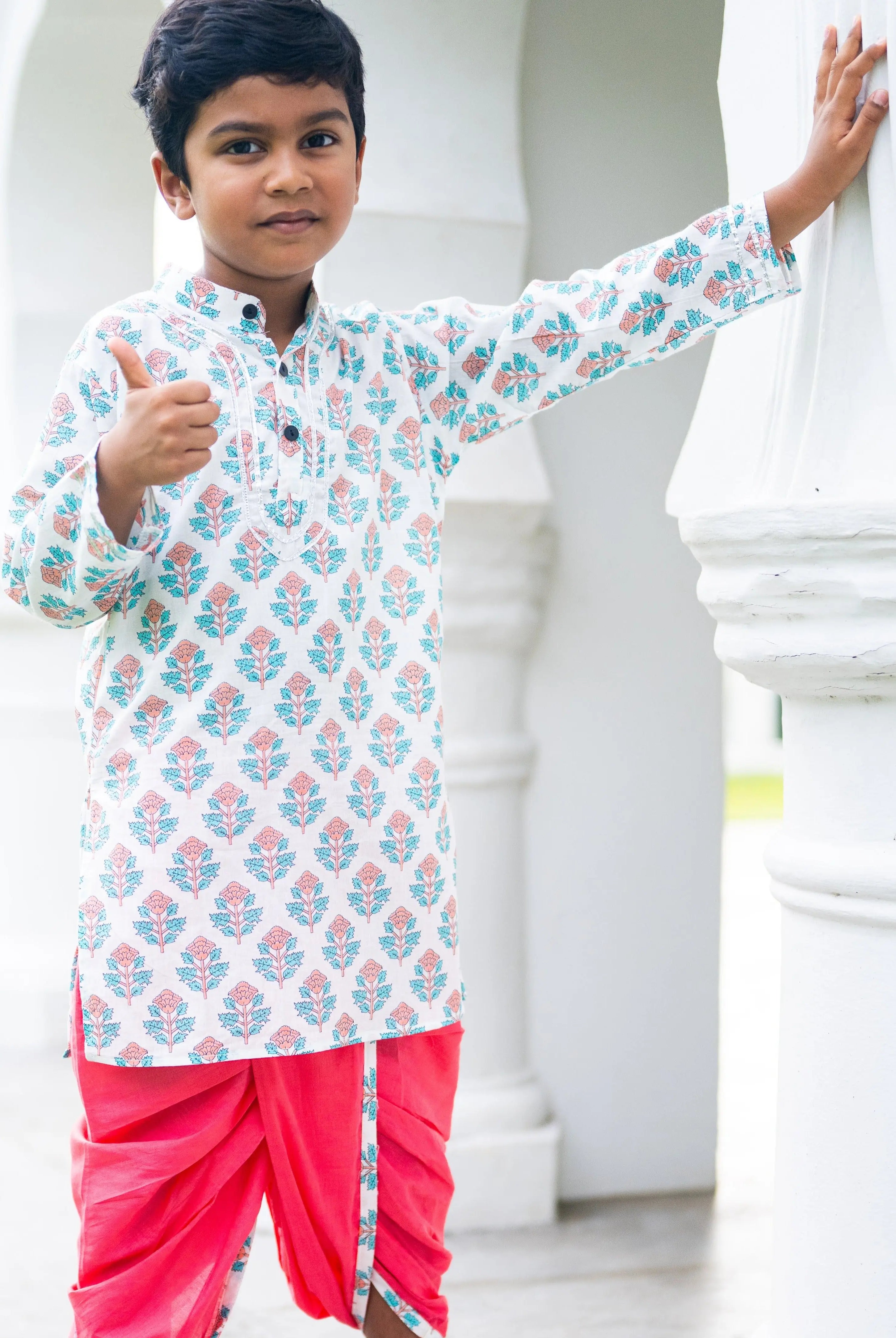 Jaipur Floral Boys' Kurta Dhoti set Nimbu