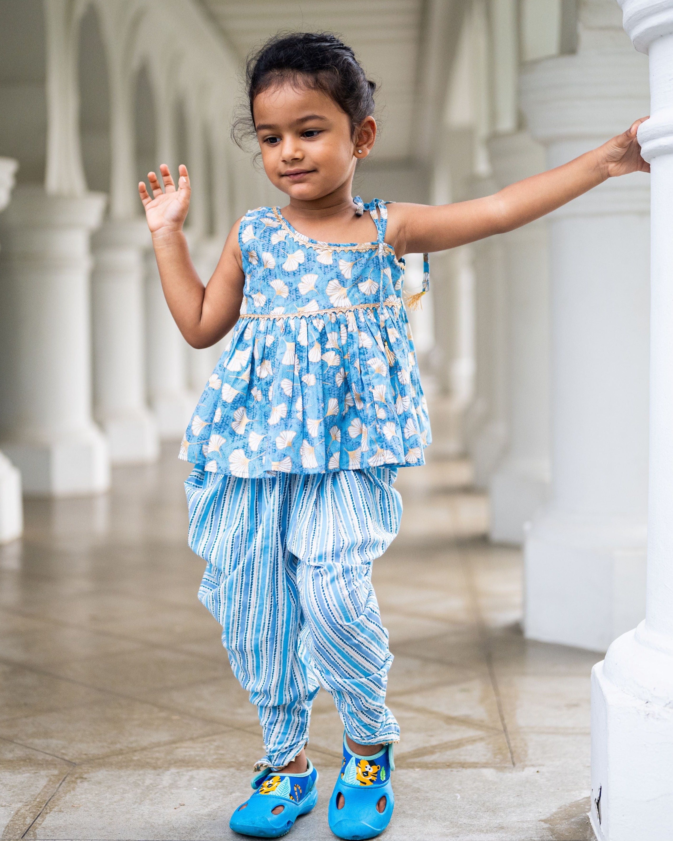 Nimbu Lotus blue kurti dhoti indian ethnic wear