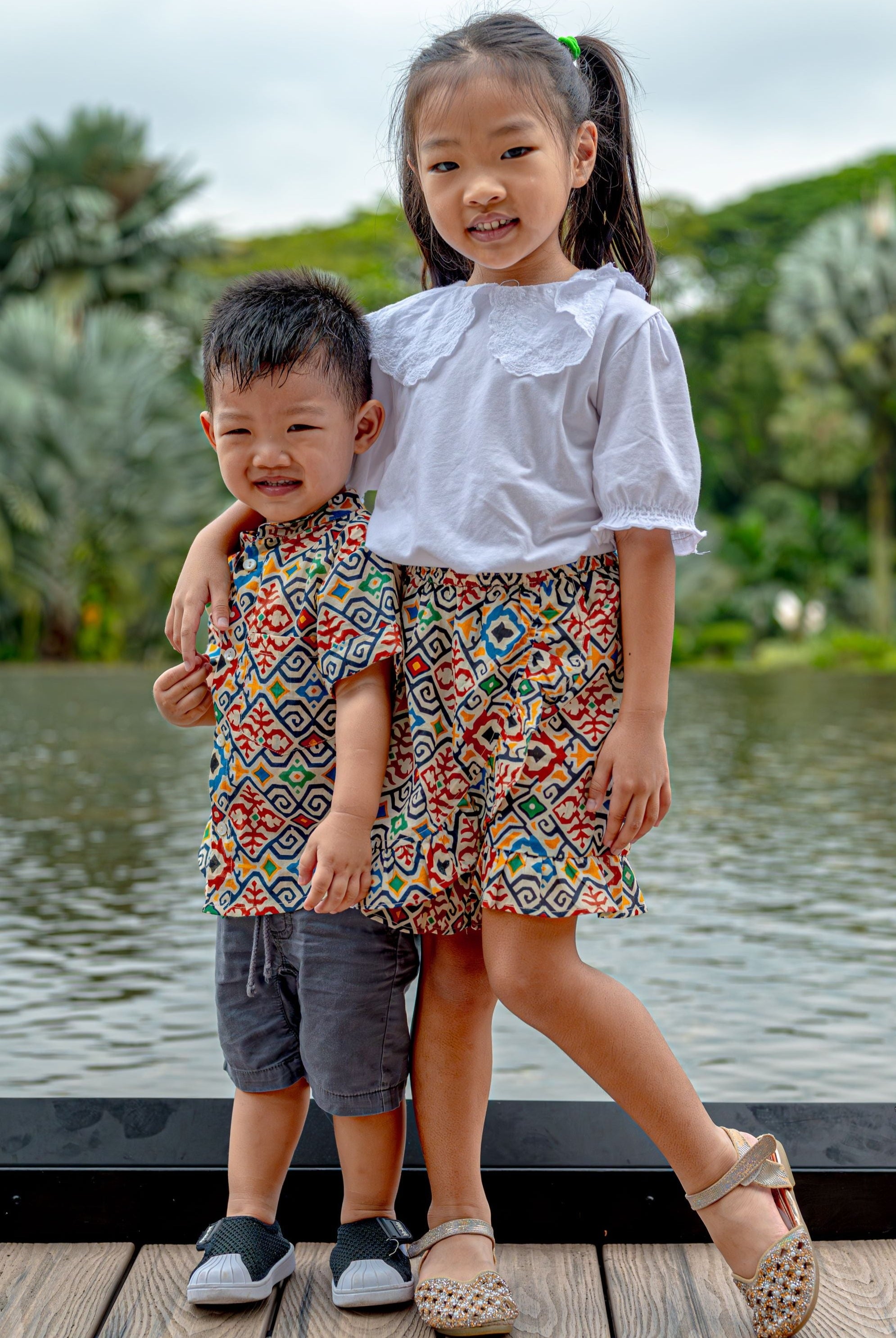 Spain Kids Unisex Cotton Shirt in Mandarin Collar - Nimbu Kids