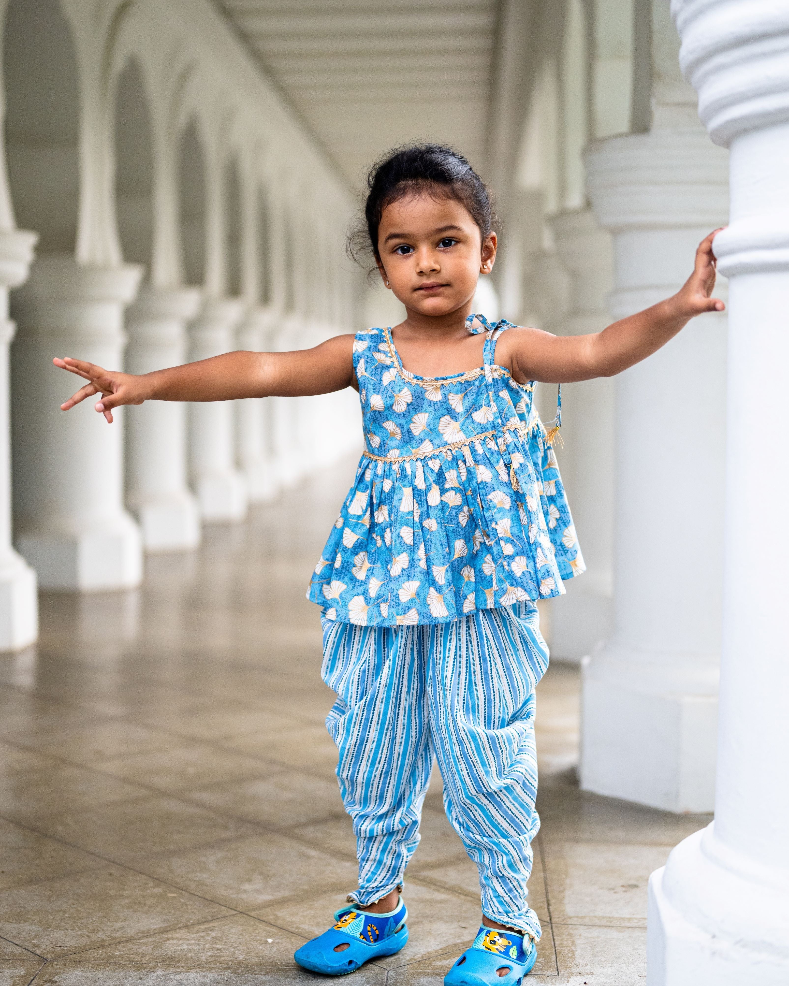 Nimbu Lotus blue kurti dhoti indian ethnic wear