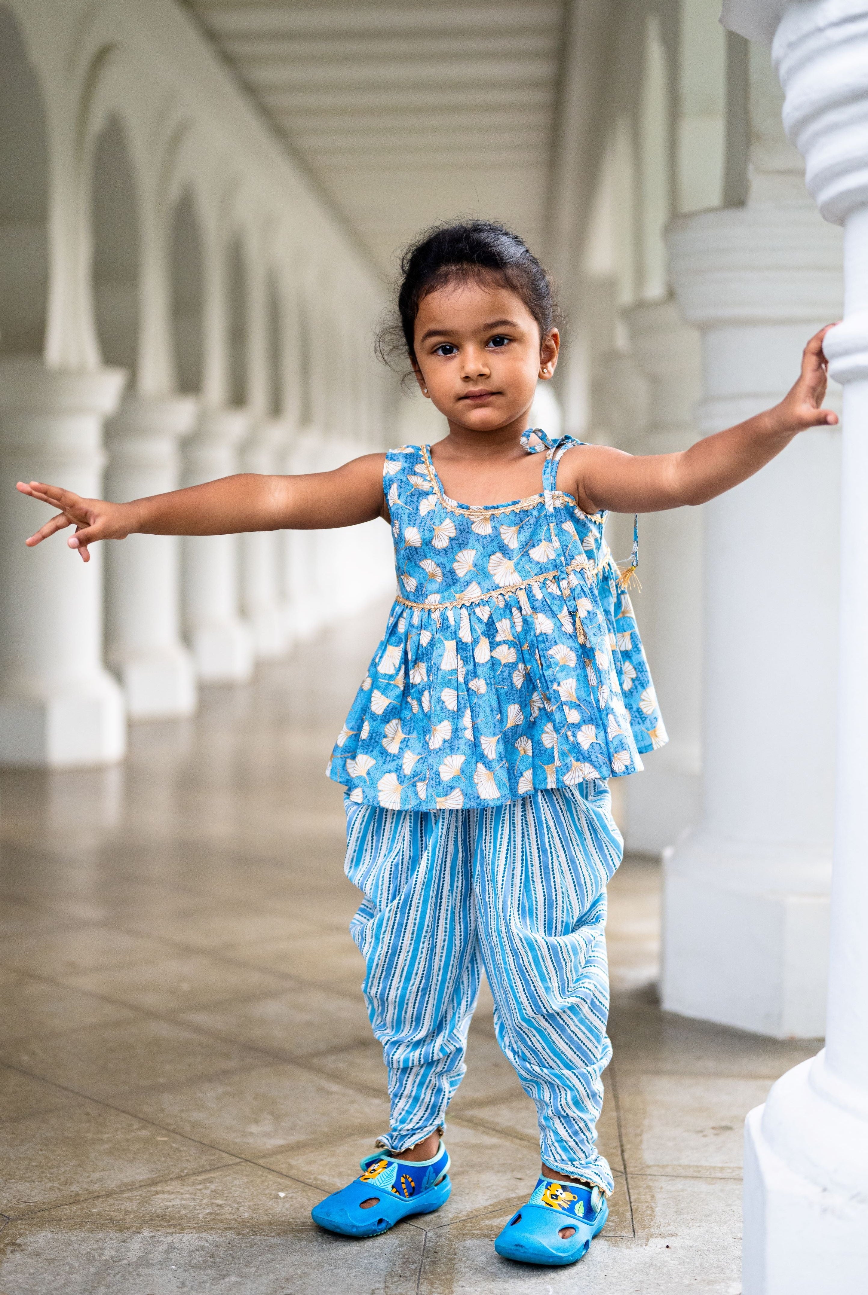 Nimbu Lotus blue kurti dhoti indian ethnic wear