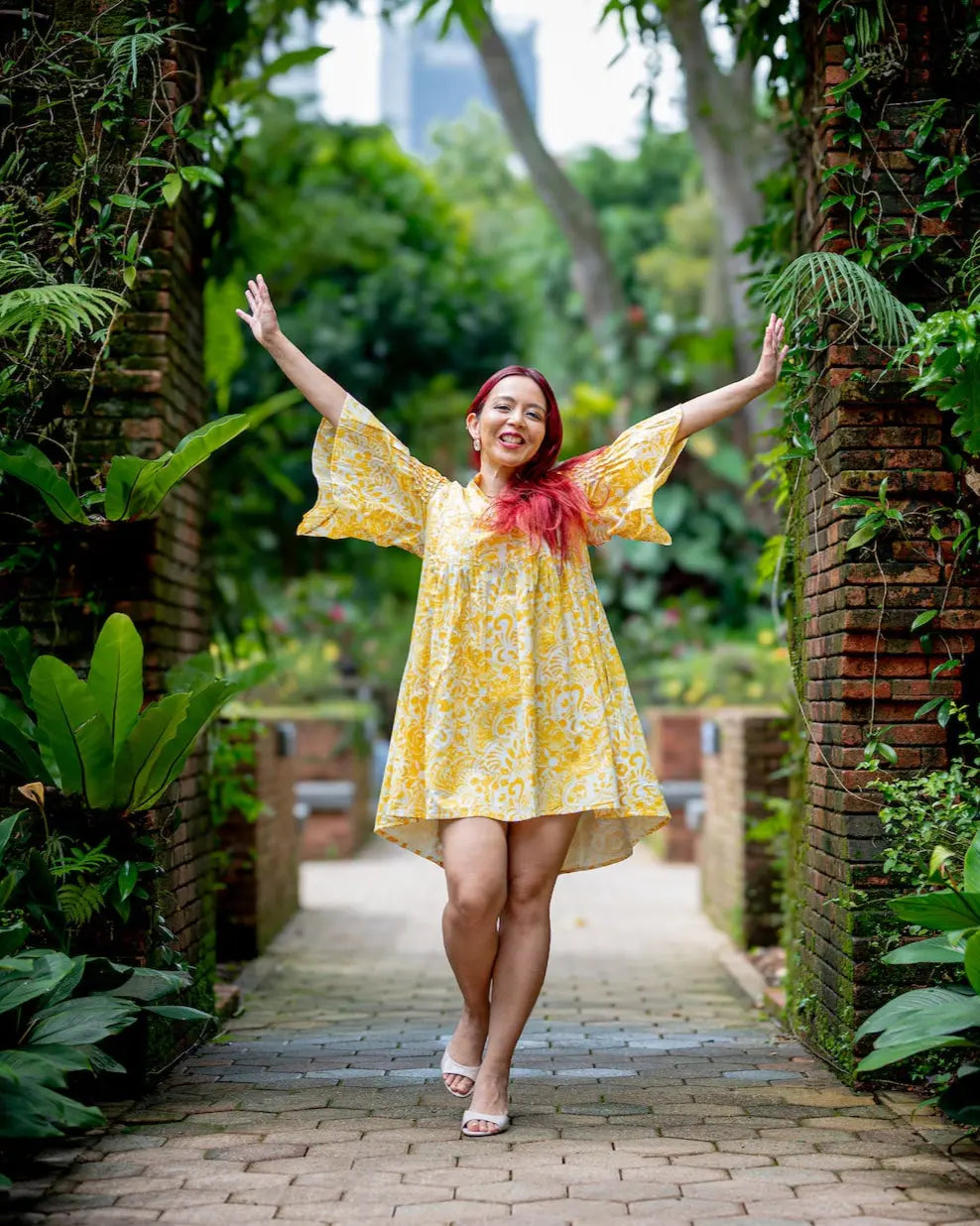 Kyra Breezy Womens Pintuck Dress in Nimbu Yellow Nimbu